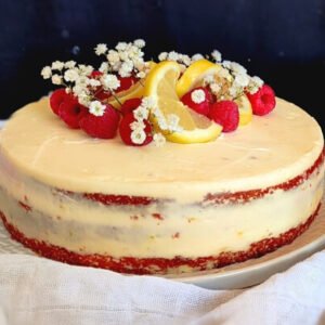 Tarta de limón y frambuesa